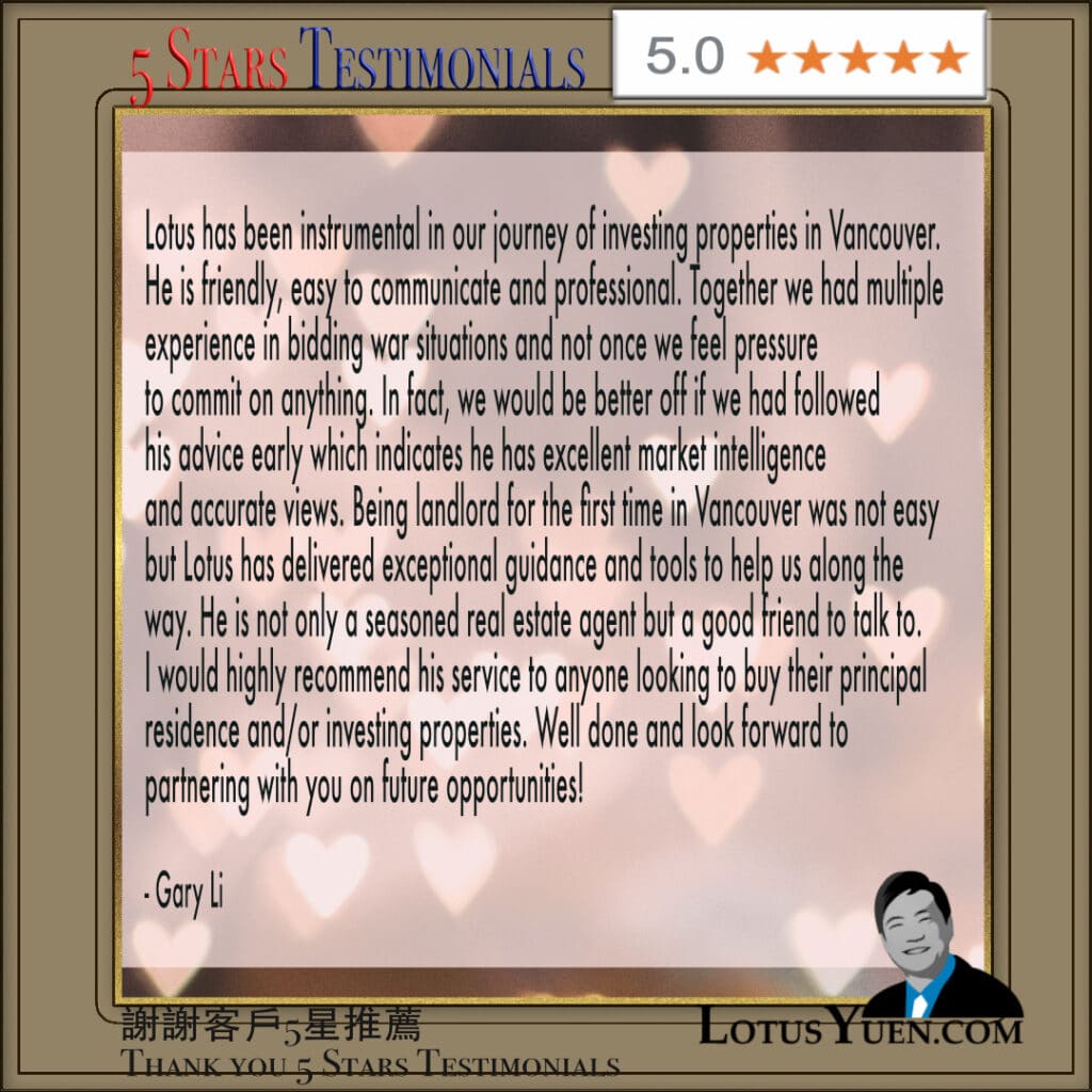 testimonials for Vancouver best Realtor and Real Estate Agent - Lotus Yuen
