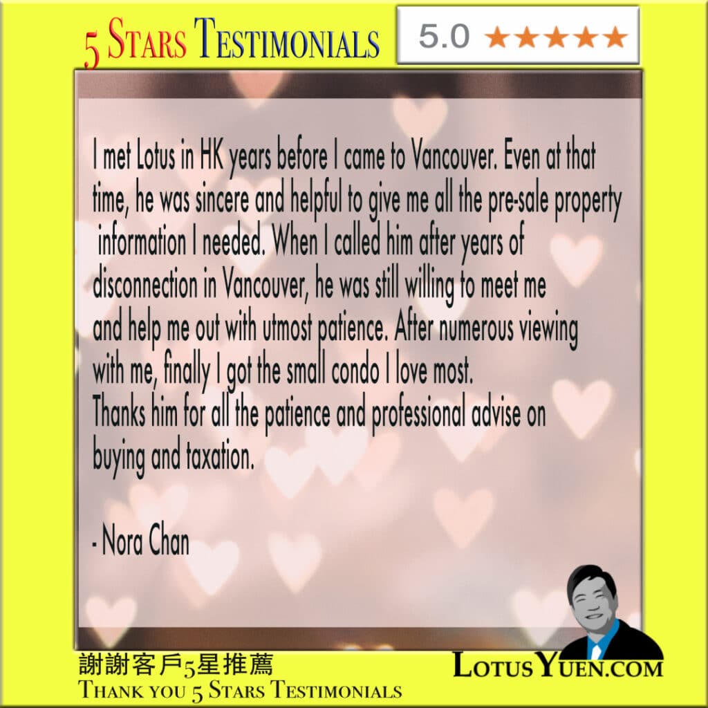 testmonials for Burnaby East best Realtor and Real Estate Agent - Lotus Yuen