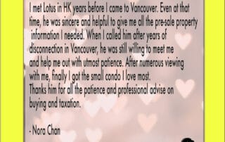 testmonials for Burnaby East best Realtor and Real Estate Agent - Lotus Yuen